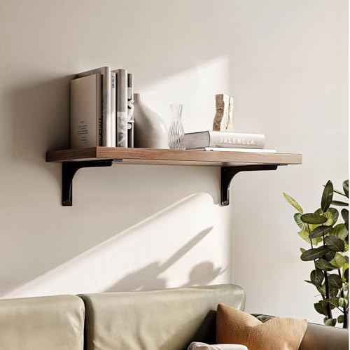 BATODA 16¡± Shelf Brackets with Beam (4pcs) - L Shelf Brackets Black - Hook Brackets for Floating Shelves - Wall Mounted Support for DIY Open Shelving ? Mounting Hardware Included (Pack 4) (4, 16 Inch)