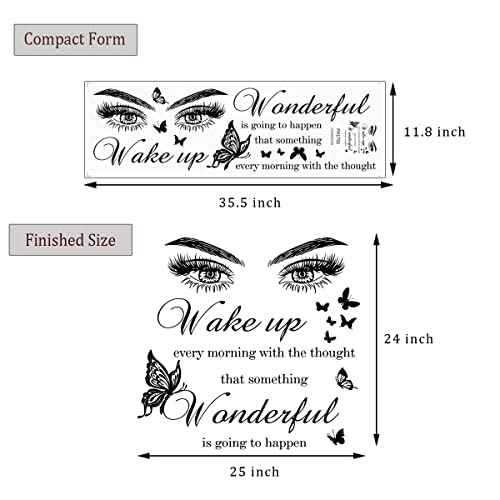 Inspirational Quotes Vinyl Eyes Eyelash Decals Motivational Sayings for Wall Art Decor Sticker Positive Lettering Wall Decal for Women Girls Bedroom Living Room Home Beauty Salon Decoration