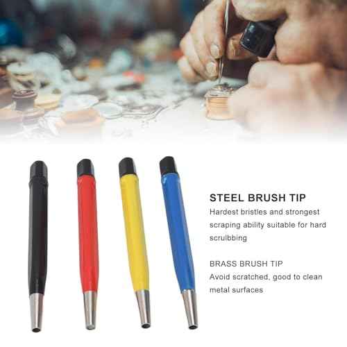 Fiberglass Scratch Brush Pen 4-Pieces Scratch Brush with Steel, Brass, Nylon, Fiberglass Tips for Jewelry Cleaning, Circuit Board Maintenance, Auto Rust Removal and Watch Polishing