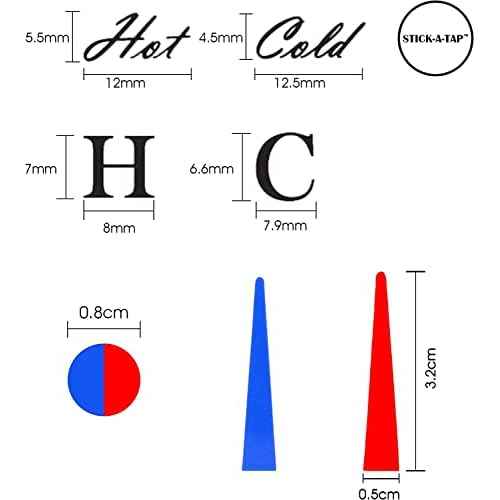 Faucet Stickers, 15 Hot and Cold Water Stickers - Kitchen Faucet Stickers - Red & Blue Vinyl Tap Faucet Transfer Stickers for Bathroom ((H & C - Circle))