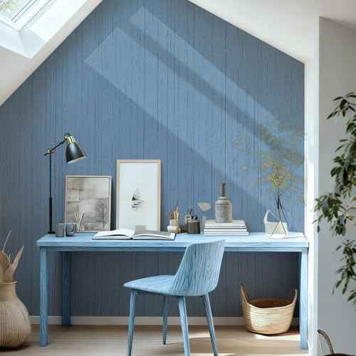 Grasscloth Peel and Stick Wallpaper Grey Blue 15.74" X 118.11" Fabric Textured Self-Adhesive Contact Paper Removable Vinyl Wall Paper Grass Cloth Linen Wallpapers for Bathroom Bedroom Cabinets Desk
