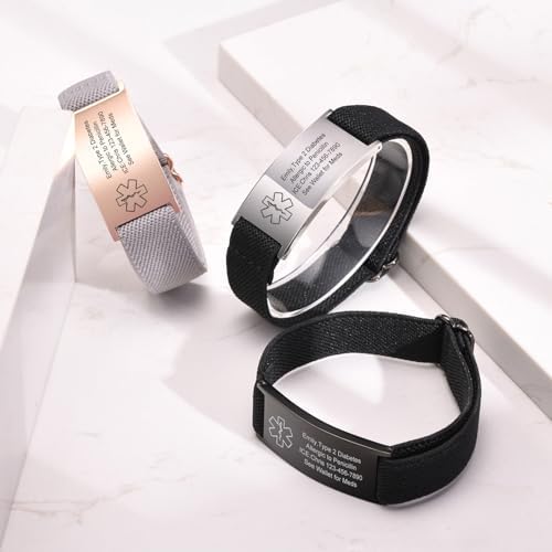 VNOX Medical Alert Bracelets for Men & Women Kids with Free Engraving Adjustable Stainless Steel Mesh Emergency Medical ID Bracelets Wristband
