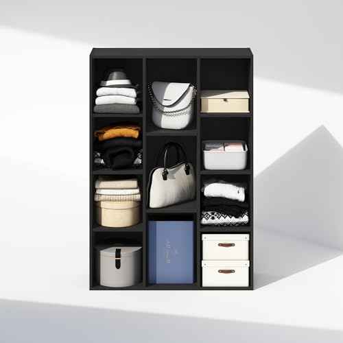 Furinno Reed Closet Organizers and Storage, 11-Cube Closet Organizer, Open Shelf Closet Storage, for Wardrobe, Bedroom, Living Room, Blackwood