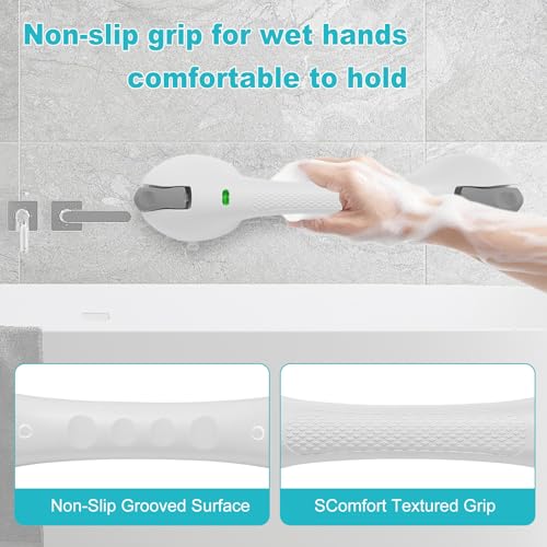 Indicator Grab Bars for Bathtubs and Showers, No-Tool Installation Removable Suction Cup Handrails ? Ideal Bathroom Safety for Seniors, Pregnant Women, and Disabled, White and Gray (2-Pack)