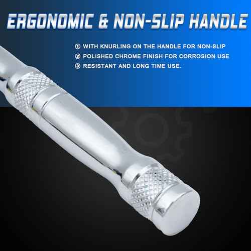 3-IN-1 Ratchet Handle,1/4",3/8",1/2" Drive Ratchet Wrench,72-Tooth Reversible Switch,Full-Polished Chrome Plating,Chromium Vanadium Steel,3/8 Pole