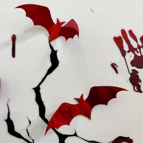 3D Bats Wall Stickers, Halloween Decors- 12 Black Bats and 12 Red Bats- Halloween Party Decoration