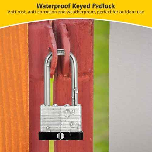 HOX Keyed-Alike Padlocks w/ 2¡± Long Hardened Shackle, 1-9/16¡± Wide Body, 6-Pack Shackle Padlock for Hasp Latch, Shed, Fence, Storage Locker