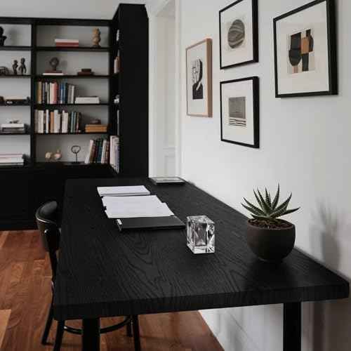 Ismoon Black Contact Paper Peel and Stick Wallpaper 17.5''x118''Wood Grain Contact Paper for Cabinets and Drawers Removable Self-Adhesive Modern Renter Friendly Wallpaper for Desk Countertops Vinyl