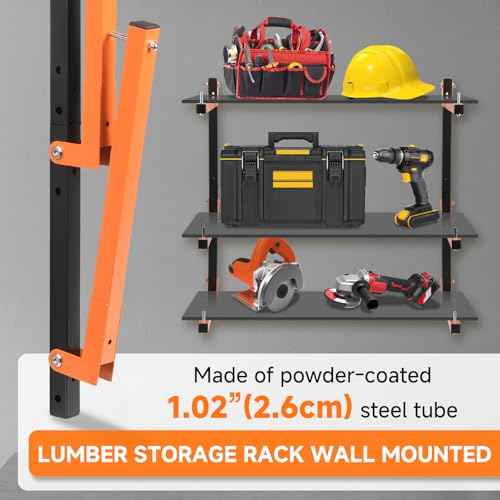 4 Pack Lumber Rack Wall Mount, Heavy Duty Wood Storage Racks, 6-Level System Organizer Shelving, 720 LBS Capacity Hanging Garage Shelves, Orange Brackets Utility Metal Shelf for Indoor and Outdoor