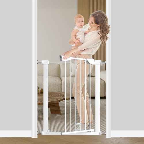 Fairy Baby 25.6-28.3 Inch Narrow Easy Install Baby Gate, Metal Safety Child Gate for Doorways, No Drilling Pressure Mounted Pet Gate for Small Stairs, No Extensions, White
