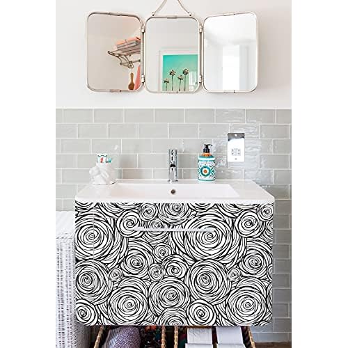 Black and White Peel and Stick Waterproof Wallpaper, Modern Renter Friendly Contact Paper for Cabinet and Drawer, Floral Removable Wall Decor for Bathroom, Kitchen and Bedroom, 17.5¡± x 118¡±