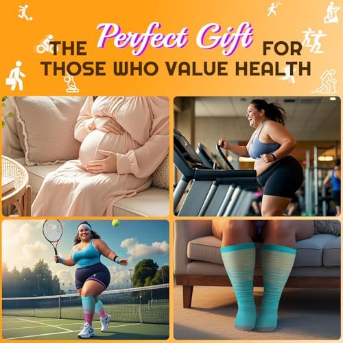 Plus Size Compression Socks for Women & Men 3 Pairs, Wide Calf Extra Large 20-30 mmHg Knee High Support Socks for Travel, Running, Nurse