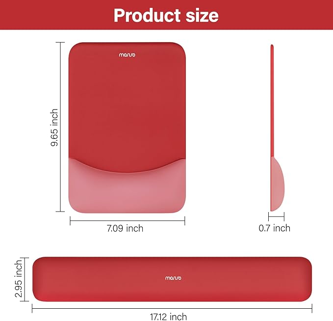 MOSISO Wrist Rest Support for Mouse Pad&Keyboard Set, Rectangular Ergonomic Mousepad Non-Slip Base Home/Office Pain Relief&Easy Typing Pad with Neoprene Cloth&Raised Silicone Lining, Red
