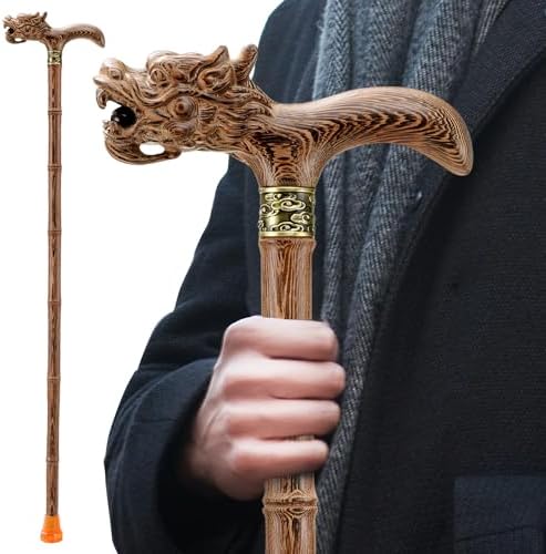 Wooden Cane, Hand Carved High-end Walking Cane for Men and Women, Lightweight Design Support Up to 500lbs Dragon Canes for Seniors, Suitable for Discerning Personal and Gift Use