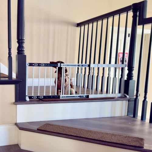 White Metal Dog Gate for Small Dogs - 13.3" Short Freestanding Puppy Gate with Retractable Sliding Rail, No Installation, Indoor/Outdoor Use, Foldable & Portable Pet Barrier