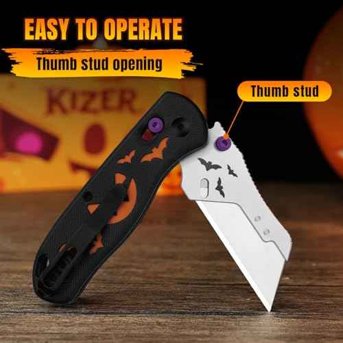 Kizer Uti Bear(New Dual-screw Version) Folding Utility Knife, Clutch Lock Box Cutter EDC Pocket knife with 5PCS Razor Blades, G10 Handle Pocket Knives for Men Women Gift V3619JHW1