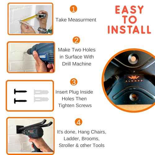 Ladder Hangers for Garage Wall - Hooks Heavy Duty - Hooks for Garage Wall Hanging - Shed, Yard and Garage Tool Hanger for Folding Chairs, ladders and Garden Tools