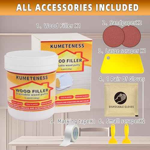 9.87 oz White Wood Filler Stainable and Paintable,Wood Repair Kit for Quickly Repair Any Breaks,Cracks, Chips and Defects in Wooden Furniture,Easy to Use and Sand