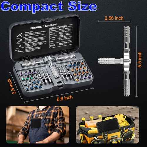 40 In 1 Magnetic Screwdriver Set, DIY Ratchet Screwdriver Set with T Detachable Handle, Portable S2 Alloy Steel Steel Repair Tools for DIY, Electronics, Car, Bicycle, Computer(Black)