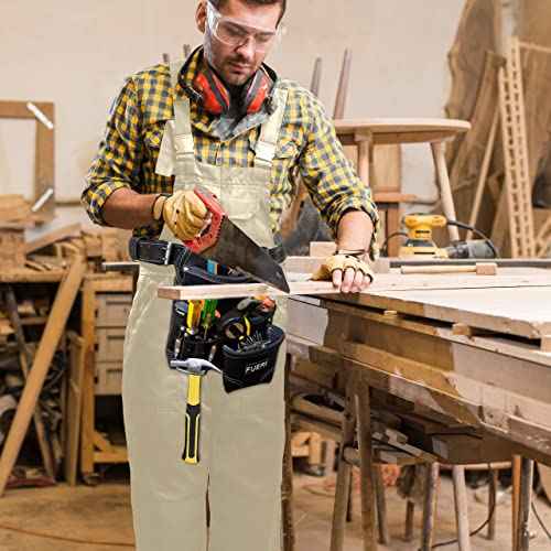 FUERI Leather Tool Pouches with Belt Clip Utility Bags Work Heavy Duty Belts Bag Pouch for Construction Carpenter Electrician Framer Men Women - 7 Pocket