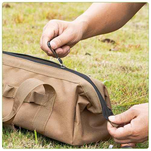 Brrnoo Large Capacity Camping Tool Bag with Wide Mouth Storage and Zipper, 1050D Oxford Cloth Waterproof Oxford Cloth Duty Tool Bag, Sturdy Bottom Tool Organizer for Outdoor Gear (Black)