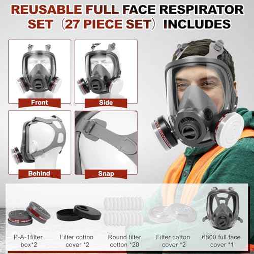 Large Half Face Respirator and Full Face Reusable Gas Mask Against Dust Organic Vapor Chemical Formaldehyde