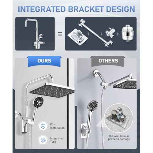 Filtered Shower Head with Handheld Spray Combo,12 inch High Pressure Rainfall Shower Head with Adjustable Slide Bar,Dual Rainfall Showerhead,Bathroom Accessories,Black