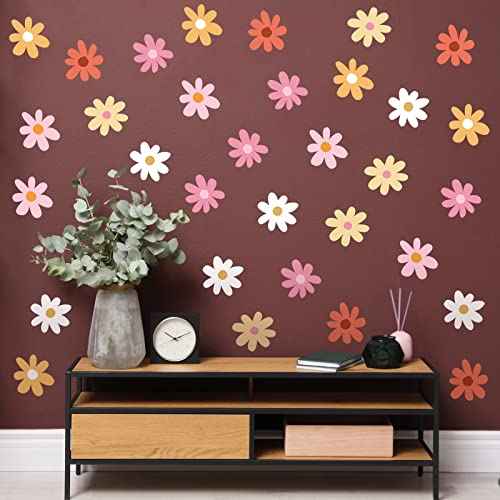 BBTO Daisy Wall Decal Flower Vinyl Wall Floral Decals Peel and Stick Daisy Stickers for Kids Nursery Art Bedroom Living Room(Pink, White, Orange)