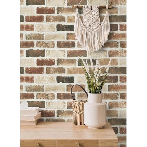 Timeet Brick Wallpaper Peel and Stick Wallpaper Faux Brick Wallpaper 3D Brick Wallpaper Brown Self Adhesive Removable Wallpaper for Wall Backsplash Seasonal Autumn Decor 17.5 "x 118.1"