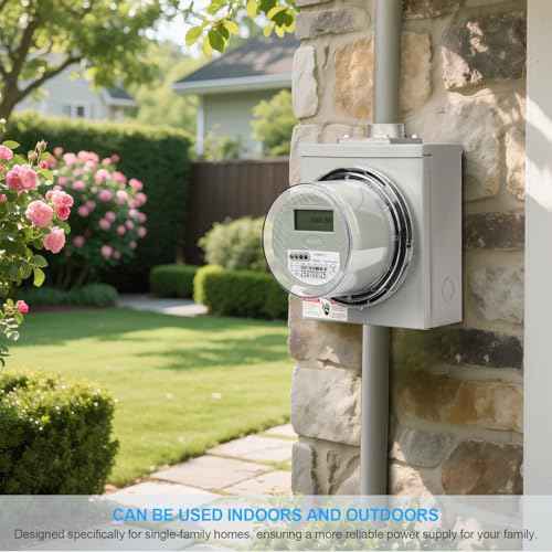 100 Amp Meter Socket, 4 Jaw Meter Base, 600V 3 Wire Ring Type, with Horn Bypass Meter Cover Plate, Suitable for Overhead/Underground Feed