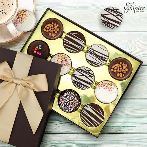 Cookies Gift Basket - Chocolate Gift Basket for Birthday Treats for Women and Men - Fancy Chocolate Covered Cookies for Gifting, 12 Count