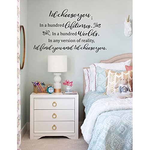 Inspirational Love Quotes Wall Decals, I'd Choose You in a Hundred World¡¦Love Words Vinyl DIY Removable Wall Stickers for Marriage Wedding Couple Lover Romantic Wall Decor for Family Home