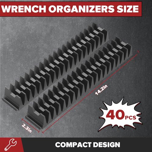 40PCS Magnetic Wrench Organizer Wrench Holder - Wrenchs Tool Organizers for Tool Drawer Storage, Wrenchs Storage Set with Metric & SAE Label, Tool Gift for Professional Mechanics Men, Black