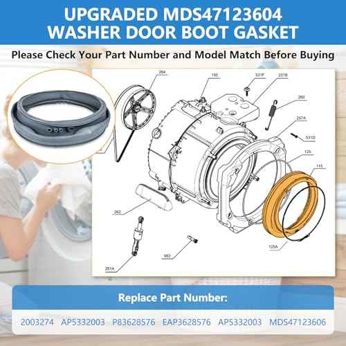MDS47123604 Washer Door Gasket Compatible with LG Kenmore Washers, Front Load Washer Door Boot Seal Gasket Replacement for models WM3360HVCA WM3360HWCA WM3360HRCA WM3550HVCA WM3550HWCA Door Seal