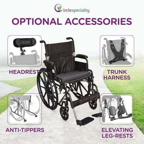 Ziggo 18” Seat Width Pediatric Wheelchair for Kids & Children, Lightweight, Manual Folding Wheelchair w/Safety Belt, Swing-Away Foot Support w/Straps, Desk Length Arm Rests, Free Cushion Accessory
