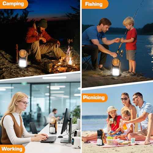 EVERBRITE Rechargeable Camping Lantern with Fan- 4400mAh Power Bank, Camping Fan with 3 Fan Speeds, Portable 1000LM Handheld Light with Hanging Hook for Summer Camping, Hiking, USB Cable Included
