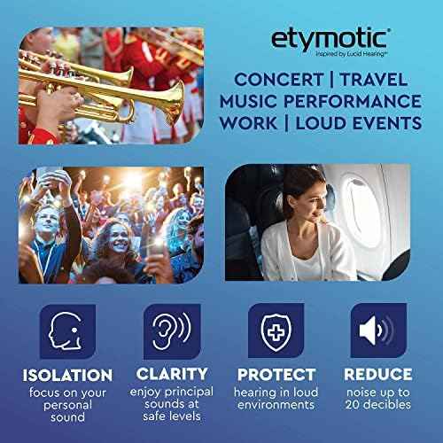 Etymotic Research ER20XS High Fidelity Reusable Earplugs - Low Profile Fit and Waterproof Case - Noise Reduction Ear Plugs for Concerts, Musicians, Raves, Sporting Events & Festivals - Universal Fit