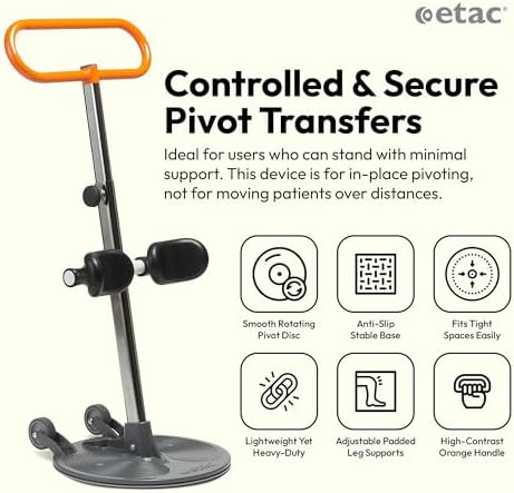 Etac Turner PRO Patient Transfer Aid – Assistive Standing Pivot Transfer from One Seated Position to Another, Requires Leg & Upper Body Strength to Stand & Turn in Place (440 lbs Capacity)