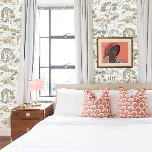 Erfoni 16.9"x118" Boho Peel and Stick Wallpaper Forest Green/Brown/White Contact Paper DIY Self Adhsive Wallpaper Waterproof Removable Peel and Stick Wall Paper for Bedroom Accent Walls Decor