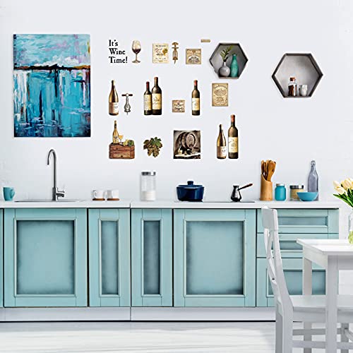 8 Sheets Wine Bottle Kitchen Wall Decals Grape Fruit Wall Stickers Kitchen Decor Wine Tasting Stickers Peel and Murals for Dining Living Room Bar Restaurant