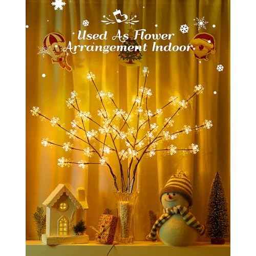Brightown Snowflake Lights Outdoor Pathway, 8 Packs Lighted Branches Christmas Yard Decor, Small Christmas Tree with Lights, Twig Branch Light Outdoor Christmas Decorations Yard, Warm White
