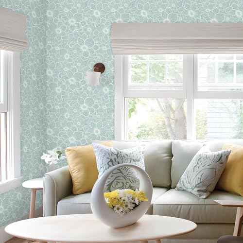 GloryTik Peel and Stick Wallpaper Boho Floral Contact Paper Grey Green Removable Self Adhesive Wall Paper Stick on Wallpaper for Bedroom Bathroom Cabinets Decor Vinyl Roll 17.3"¡¿ 78.7"