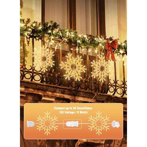 Brightown Christmas Snowflake Lights Outdoor, 72 LED 20" Folding Big Snowflake Hanging Light, Waterproof Christmas Decorations Window Lights for Indoor House Porch Eave Rooftop Pergola, Warm White
