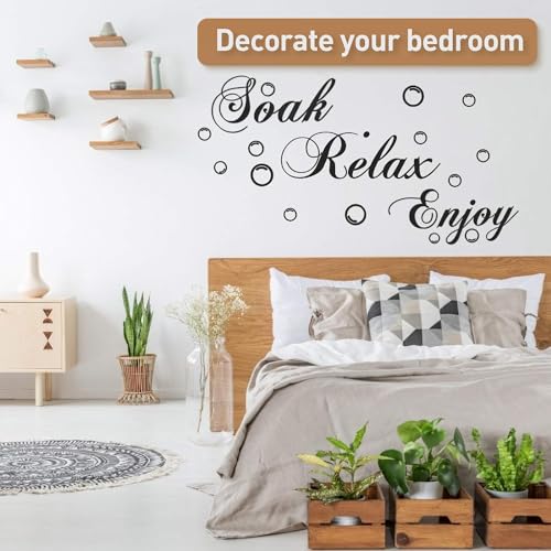 Bathroom Wall Decals Soak Relax Enjoy Stickers,Wall Art Decal Quotes Stickers,Beautiful Art Words Decor for Home Bedroom Living Room (17.7x11.4 inch) Wall Stickers for Murals Room Decor