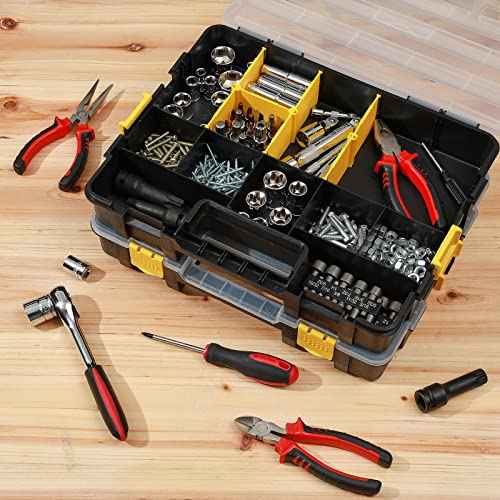 Mayouko Stackable Plastic Toolbox Organizer, Interlocking Small Parts Organizer, Compartment Toolbox for Screw,Nail,Hardware, 2PCS