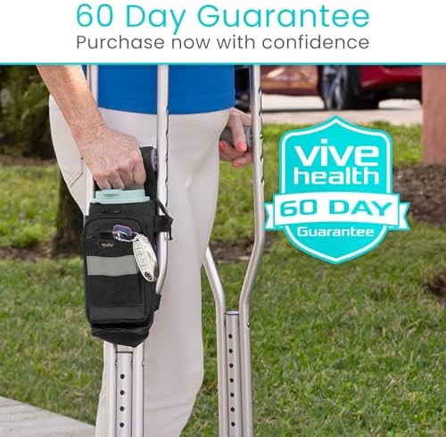Vive Crutch Accessories Bag - Pouch for Crutches - Accessory Storage Carry Kit for Women, Men, Adults, Kids - Cup and Bottle Pocket Holder with Ergonomic Design (Black)