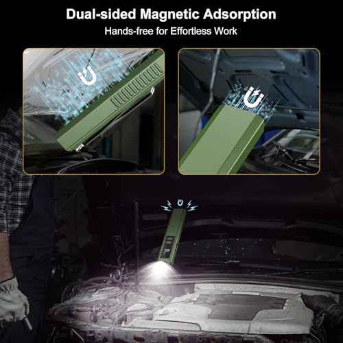 EDC Flat Flashlight High Lumens, Rechargeable Pocket Light with White/Warm LED, UV, Gream Beam, Flash Combo, 4 Bright Modes, Double Magnetic Base, for Outdoors, Emergency, Work, Detection (Green)