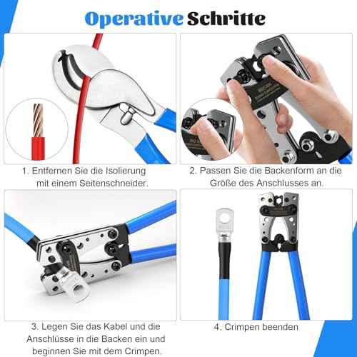 Battery Cable Lug Crimper Tool with Wire Shear Cutter Kit for 1/0,2,4,6,8,10 Awg Gauge Wire Lugs Crimping,80pcs Tinned Copper Ring Terminals and 100pcs Heat Shrink Tubing