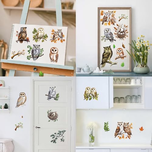 CRASPIRE 8 Sheets Owl Wall Stickers Animal Stickers Bird Window PVC Waterproof Self Adhesive Wall Decals Removable for Window Decor Clings Stairway Housewarming Gift