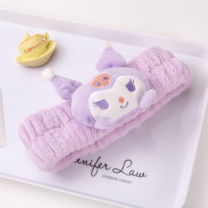Kawaii Cartoon Headband, Cute Anime Spa Band for Women face Washing Makeup Skincare, Soft Microfiber Coral Shower Fluffy Towel Hairband for Girls (Pkuro)